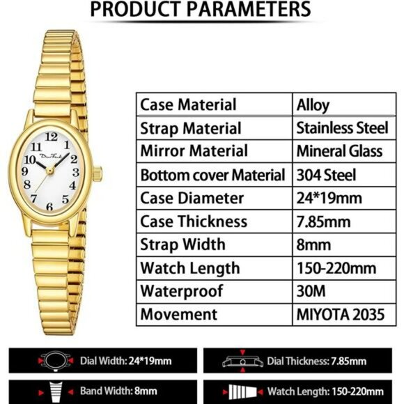 Petite Womens Easy Reader Watch Analog Quartz Stretch Band Water Resistant - Picture 4 of 7